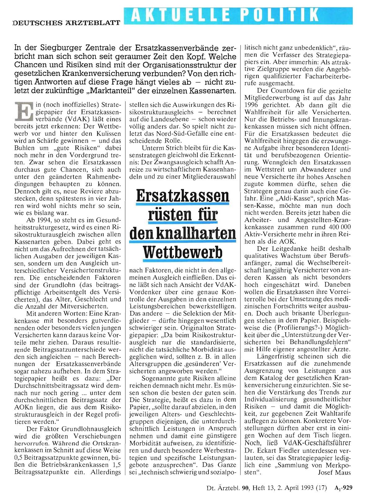 Vorschauseite 1: Ersatzkassen rüsten für den knallharten Wettbewerb