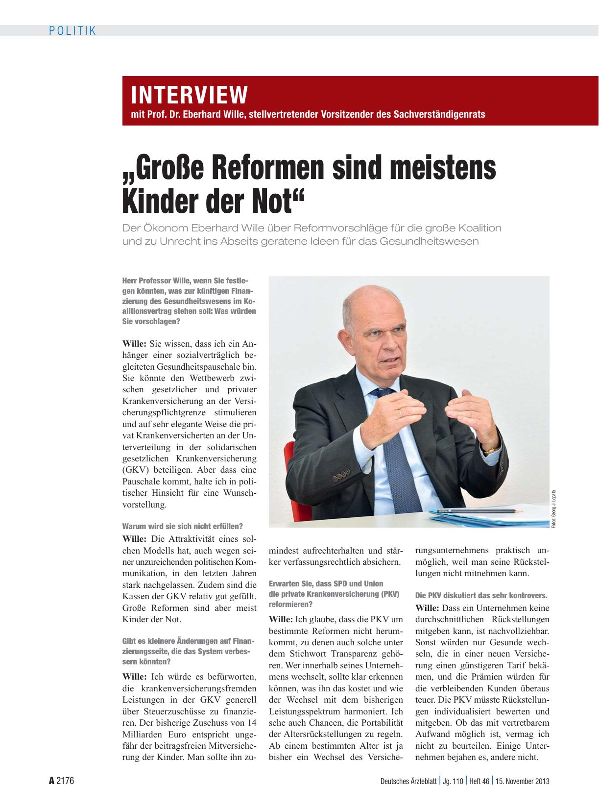 Vorschauseite 1: Interview mit Prof. Dr. Eberhard Wille, stellvertretender Vorsitzender des Sachverständigenrats: „Große Reformen sind meistens Kinder der Not“