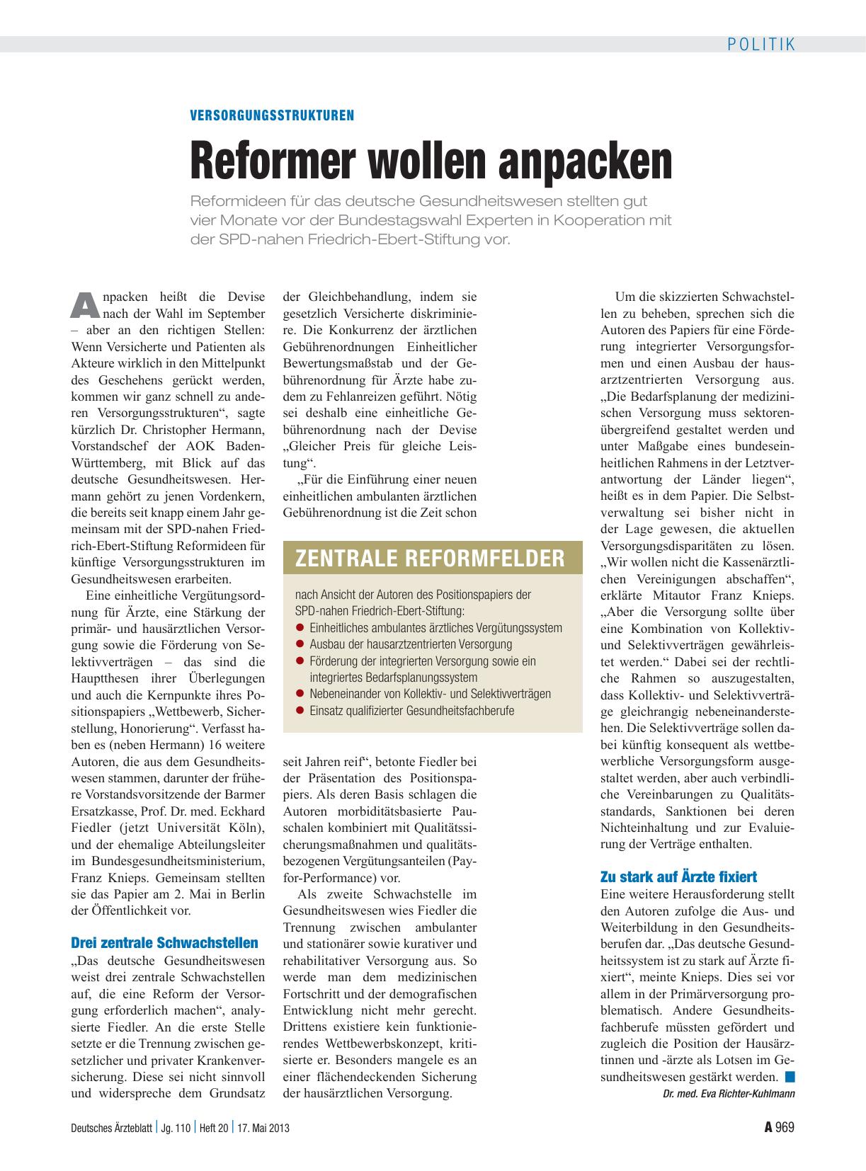 Vorschauseite 1: Versorgungsstrukturen: Reformer wollen anpacken