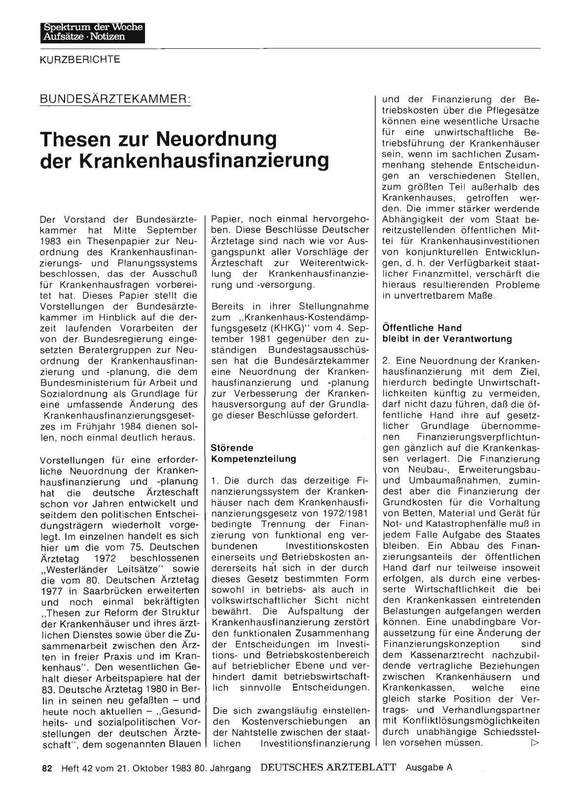 Vorschauseite 1: BUNDESÄRZTEKAMMER: Thesen zur Neuordnung der Krankenhausfinanzierung