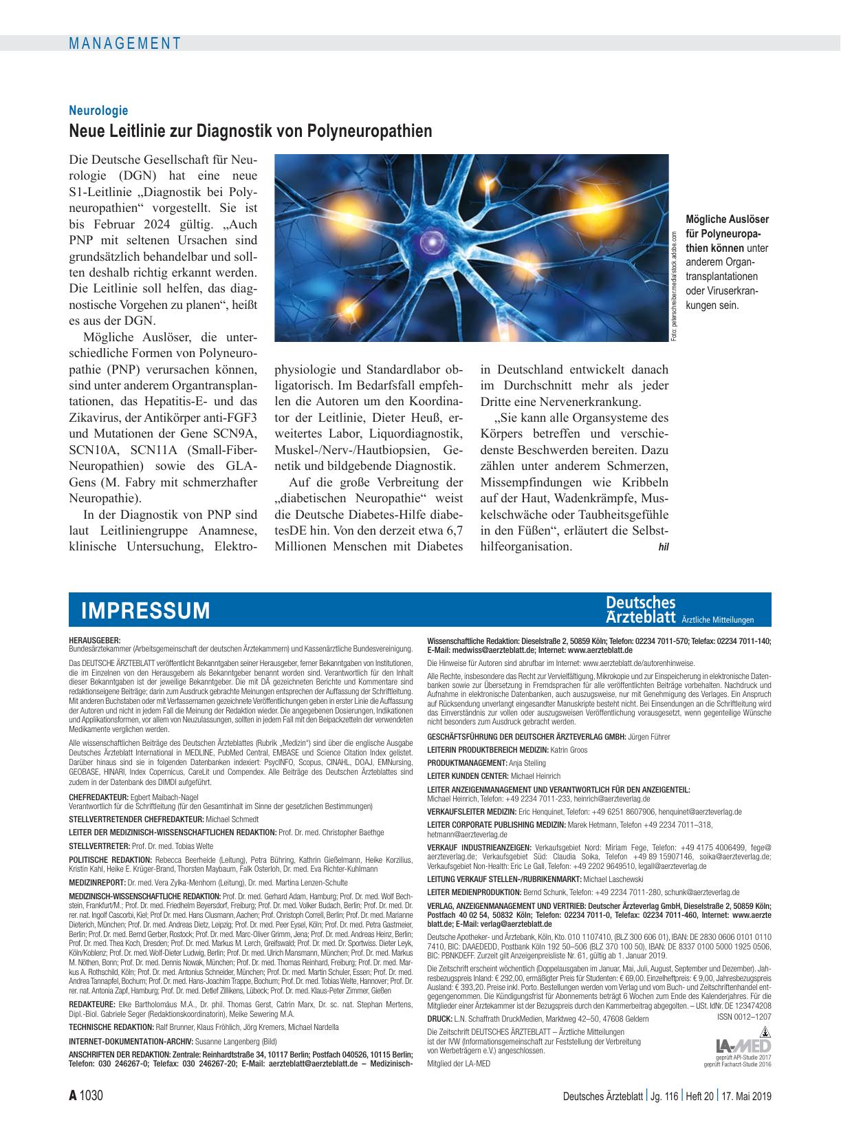 Vorschauseite 1: Neurologie: Neue Leitlinie zur Diagnostik von Polyneuropathien