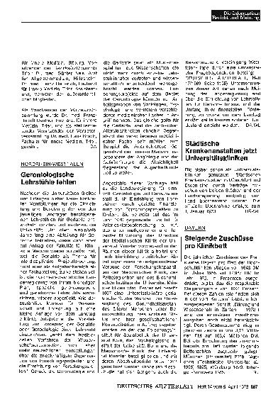 Vorschauseite 1: Nordrhein-Westfalen: Gerontologische Lehrstühle fehlen