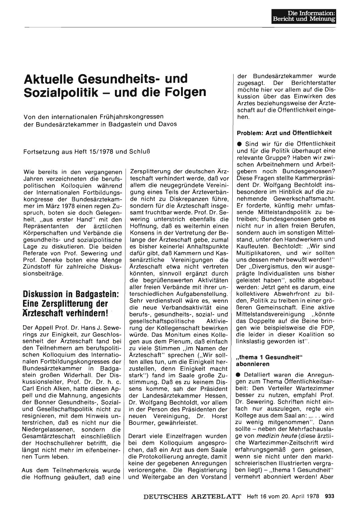 Vorschauseite 1: Aktuelle Gesundheitsund Sozialpolitik und die Folgen