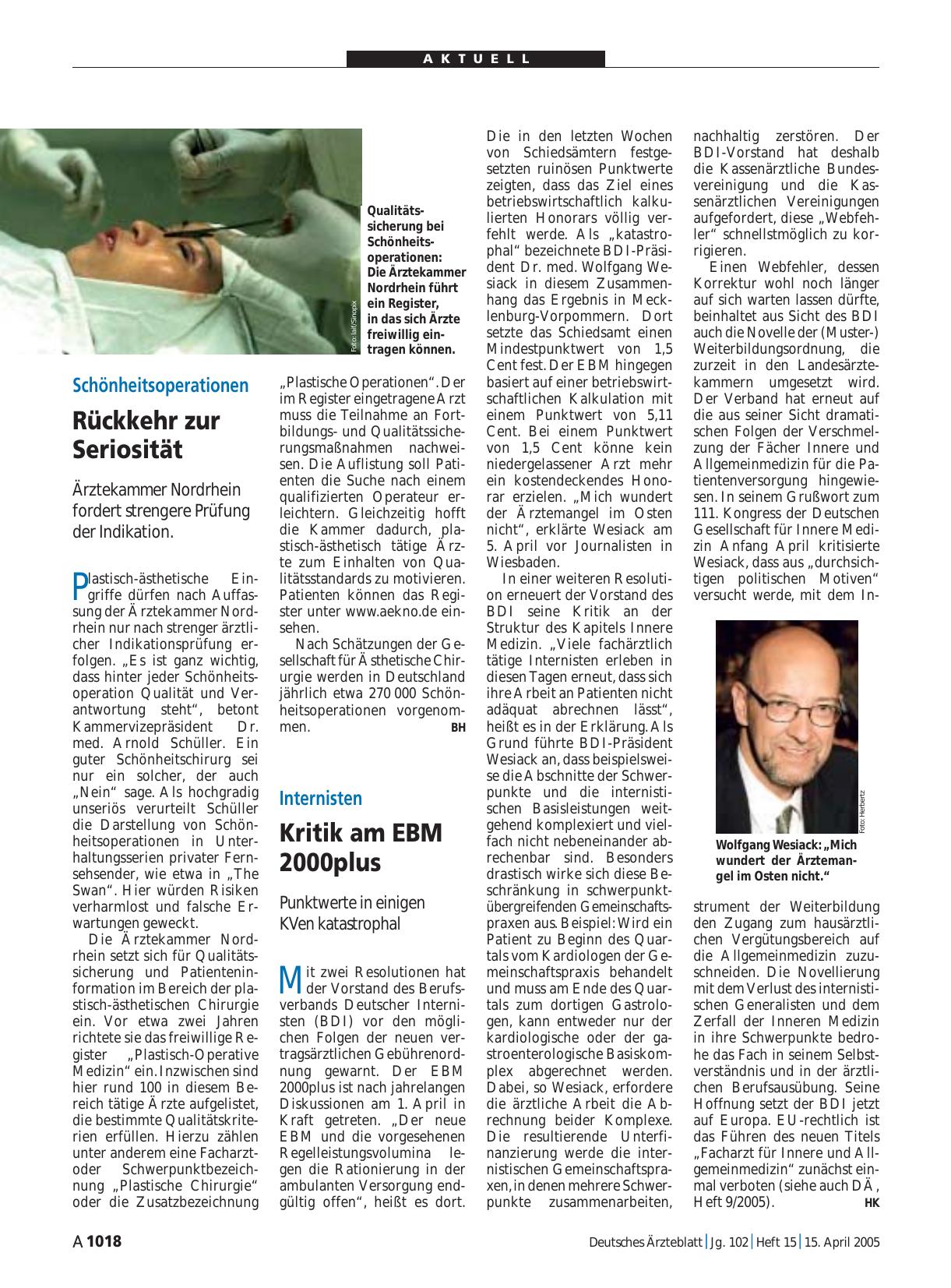 Vorschauseite 1: Internisten: Kritik am EBM 2000plus