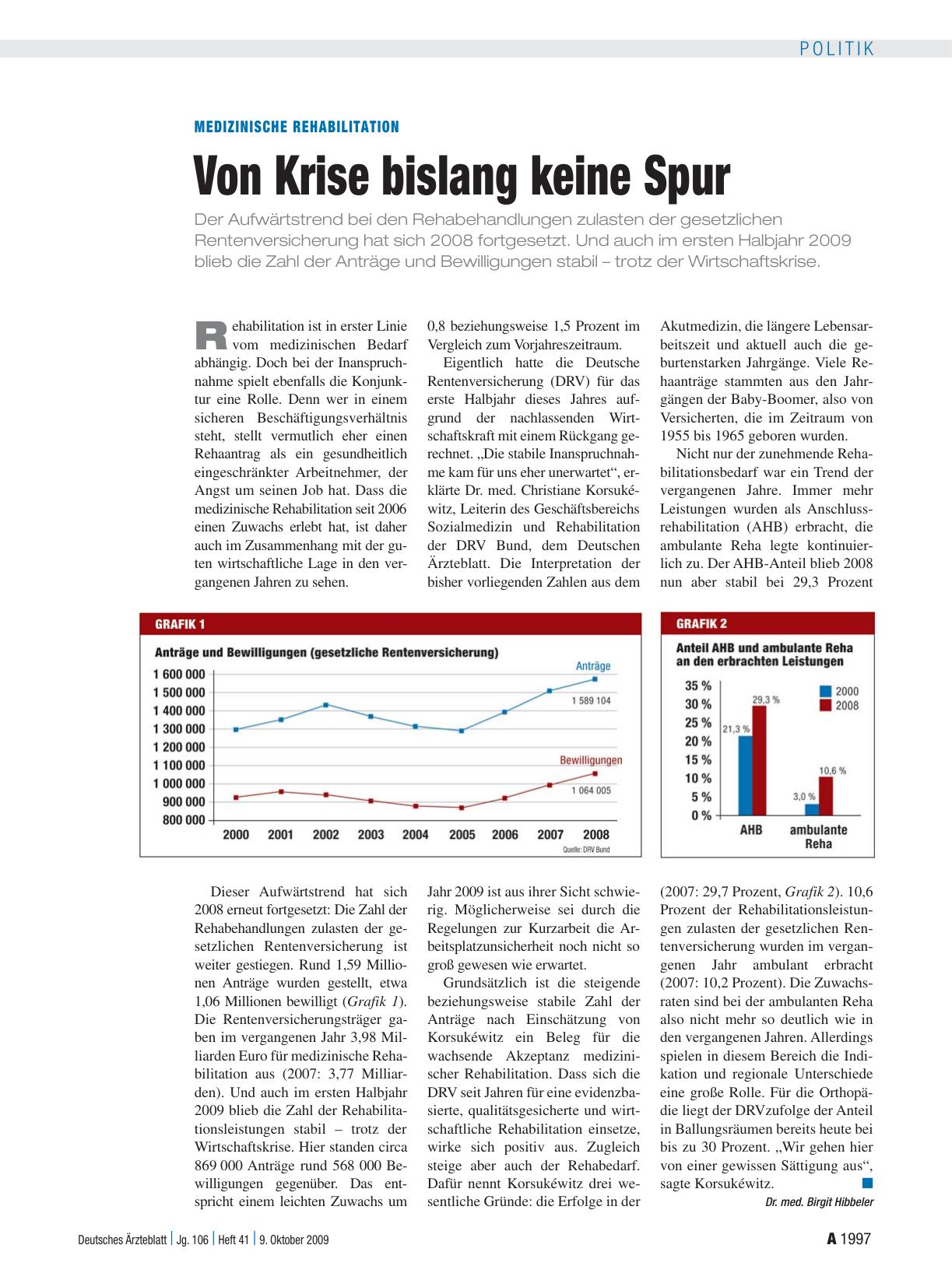 Vorschauseite 1: Medizinische Rehabilitation: Von Krise bislang keine Spur