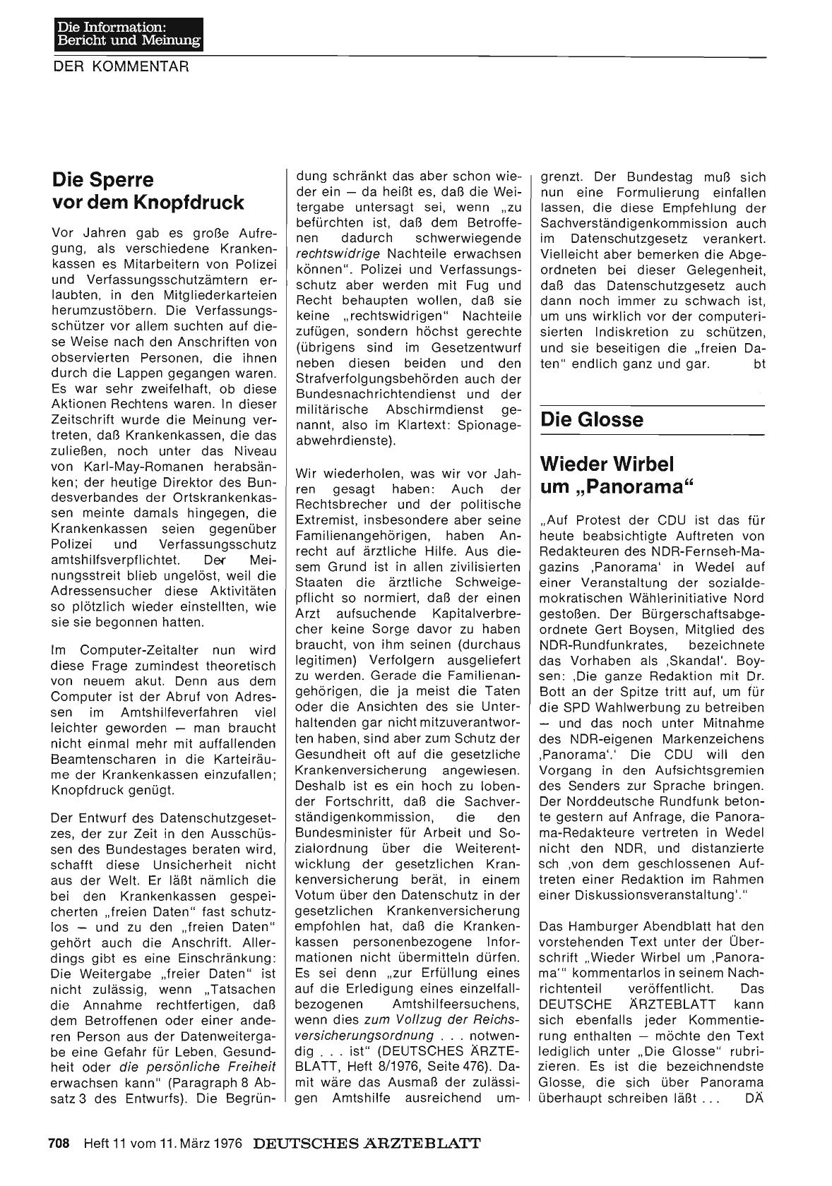 Vorschauseite 1: Wieder Wirbel um „Panorama“
