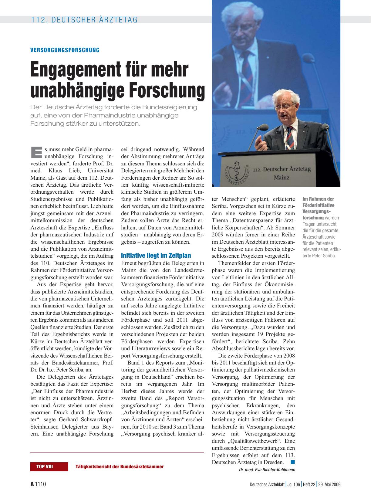 Vorschauseite 1: Versorgungsforschung: Engagement für mehr unabhängige Forschung