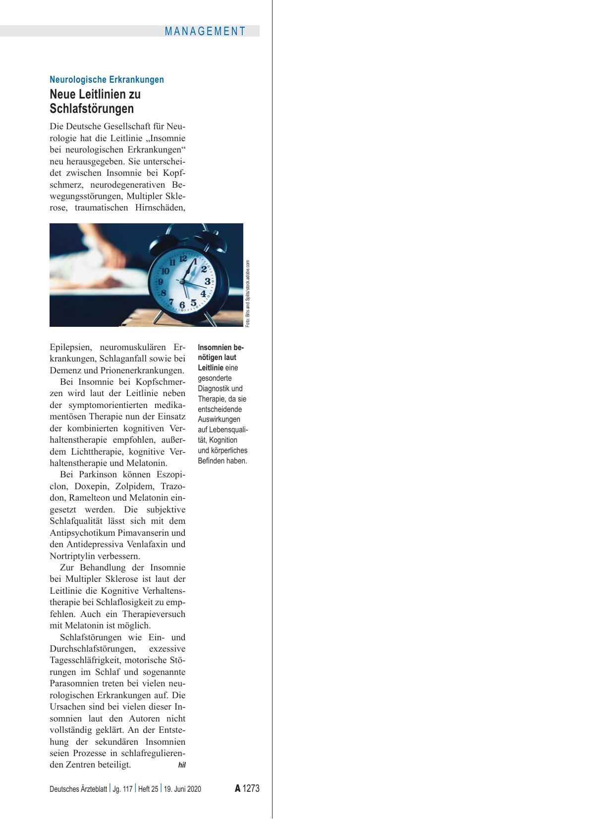 Vorschauseite 1: Neurologische Erkrankungen: Neue Leitlinien zu Schlafstörungen