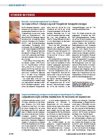 Vorschauseite 1: Blutzuckerund Gewichtsregulation bei Typ-2-Diabetes: Der duale GIP/GLP-1-Rezeptor-Agonist Tirzepatid ist Semaglutid überlegen