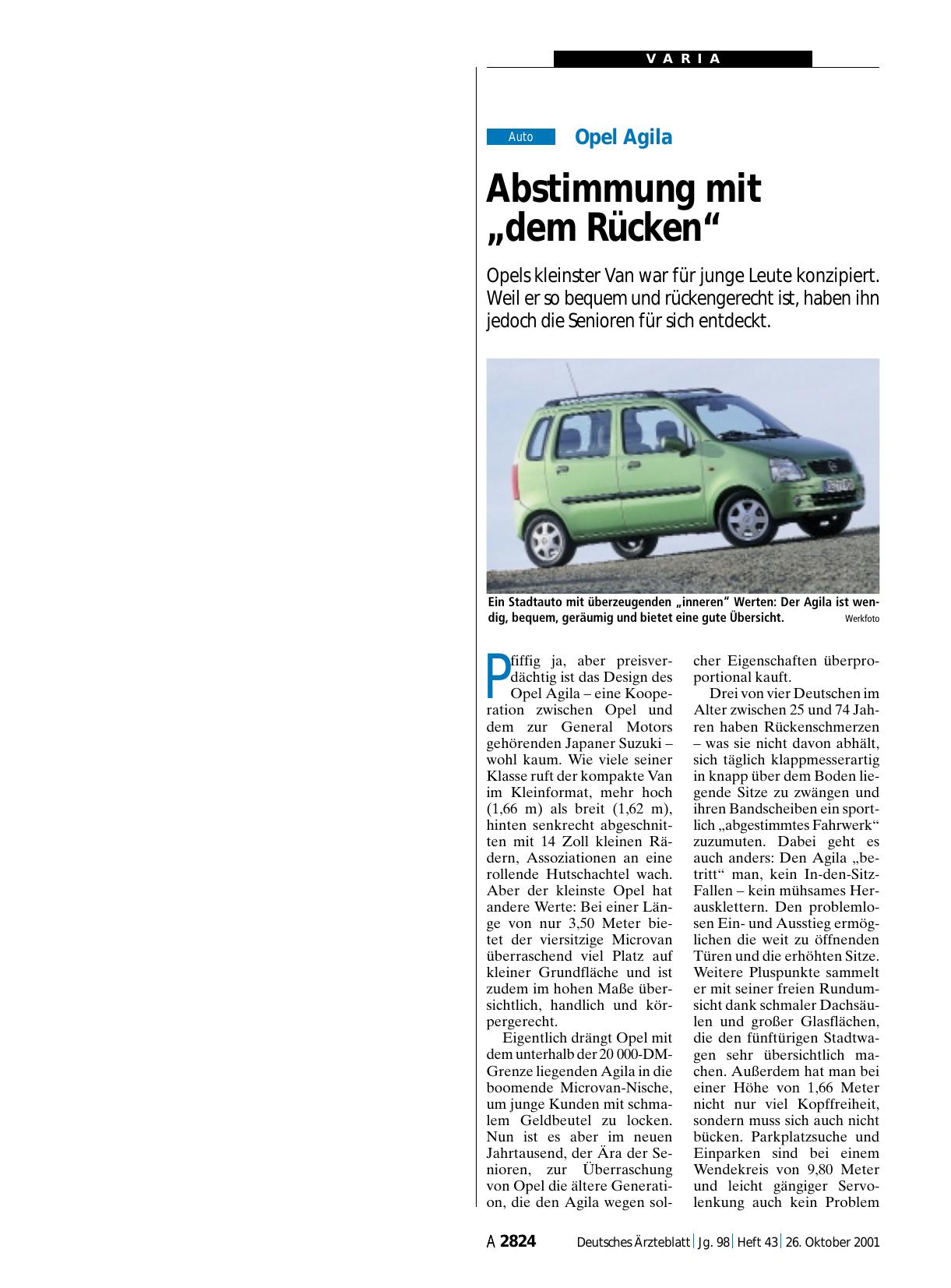 Vorschauseite 1: Opel Agila: Abstimmung mit „dem Rücken“