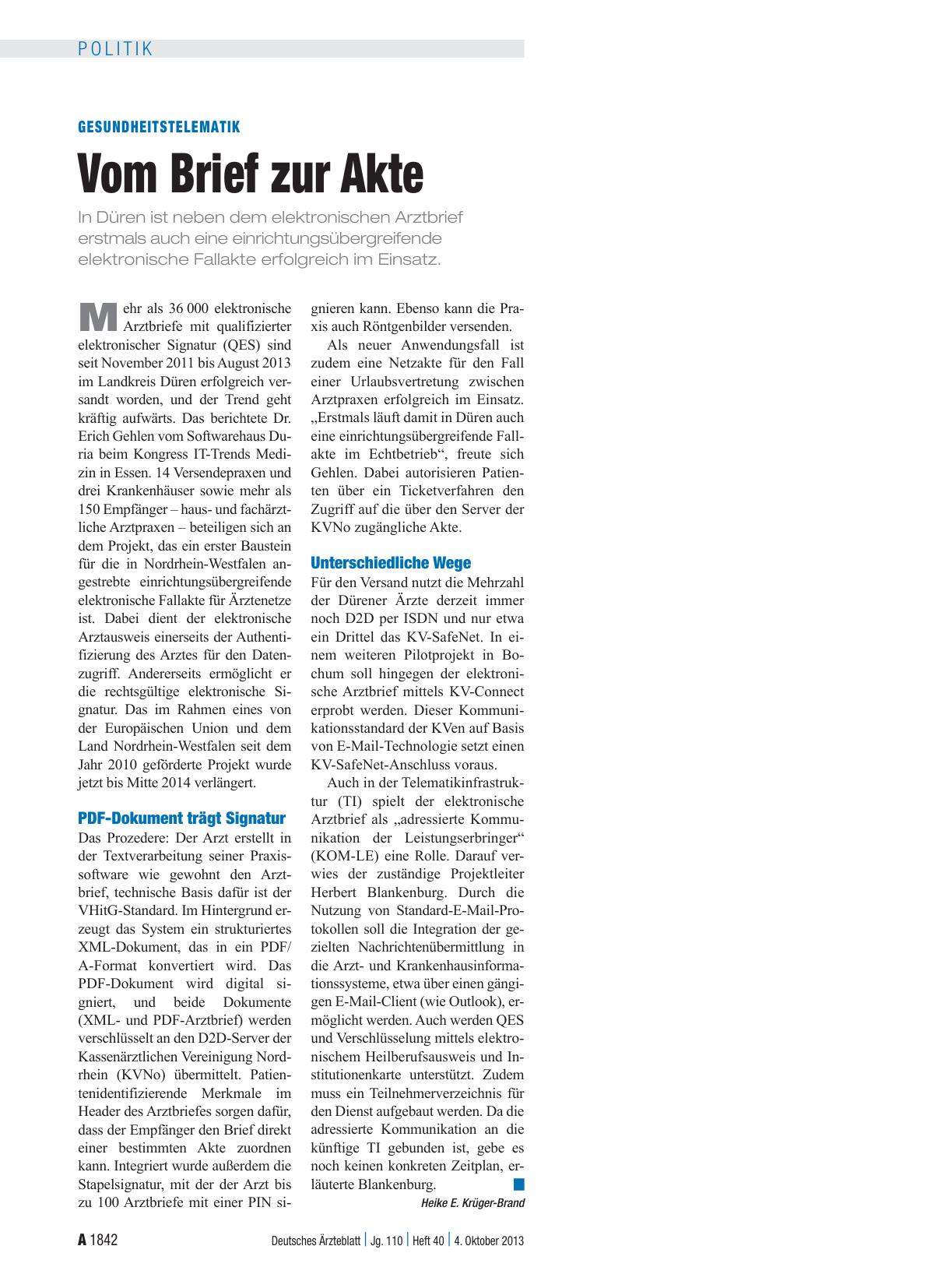 Vorschauseite 1: Gesundheitstelematik: Vom Brief zur Akte
