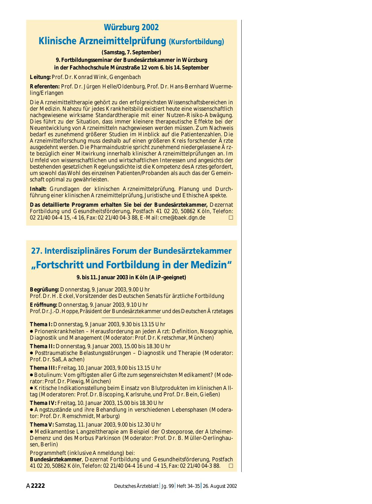 Vorschauseite 1: 27. Interdisziplinäres Forum der Bundesärztekammer: „Fortschritt und Fortbildung in der Medizin“