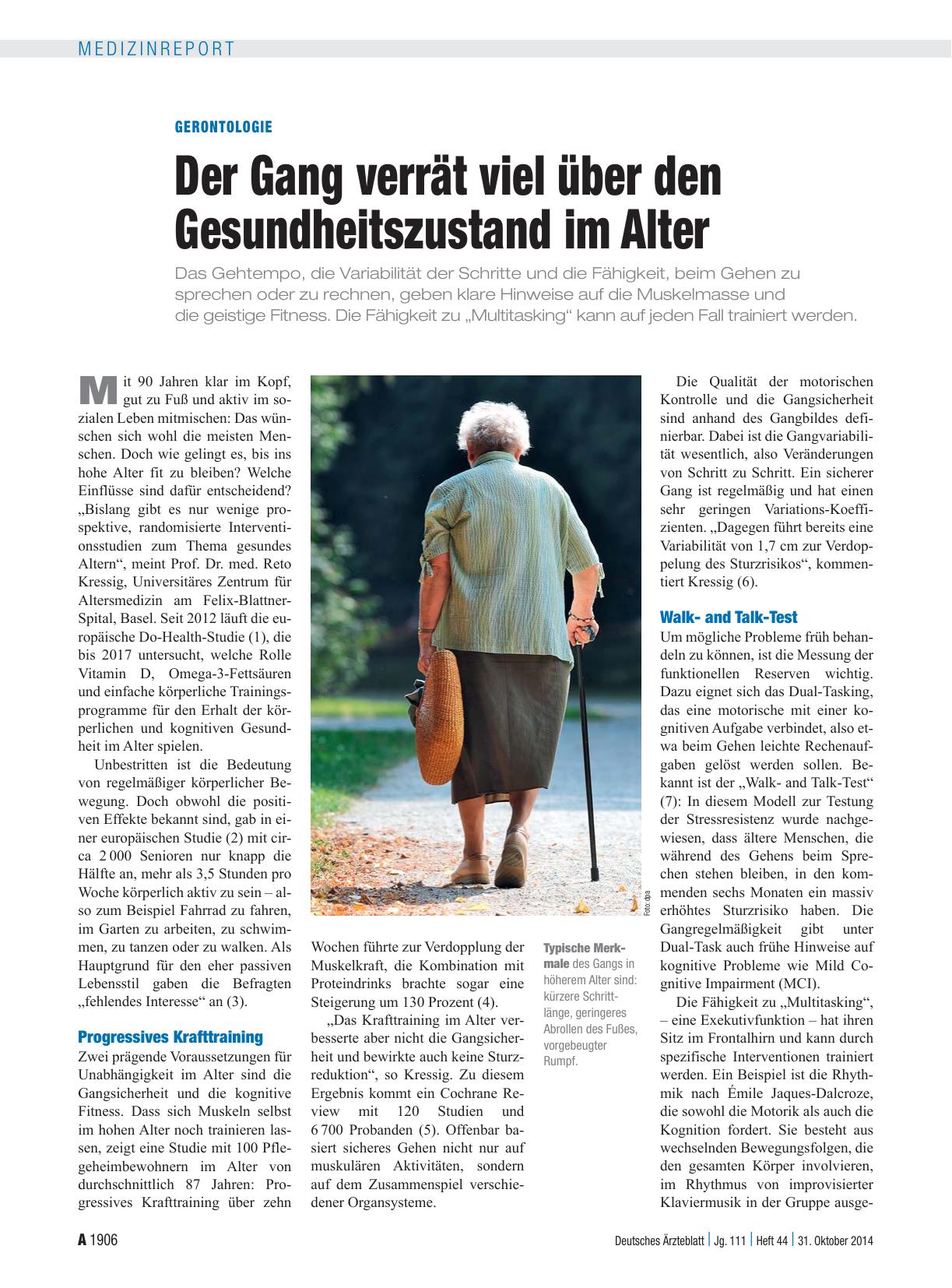 Vorschauseite 1: Gerontologie: Der Gang verrät viel über den Gesundheitszustand im Alter