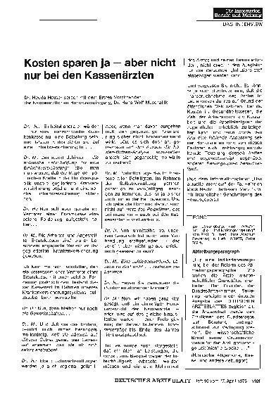 Vorschauseite 1: Kosten sparen ja — aber nicht nur bei den Kassenärzten