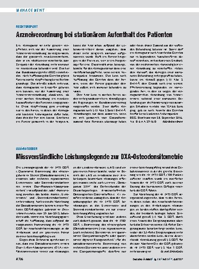 Vorschauseite 1: Rechtsreport: Arzneiverordnung bei stationärem Aufenthalt des Patienten