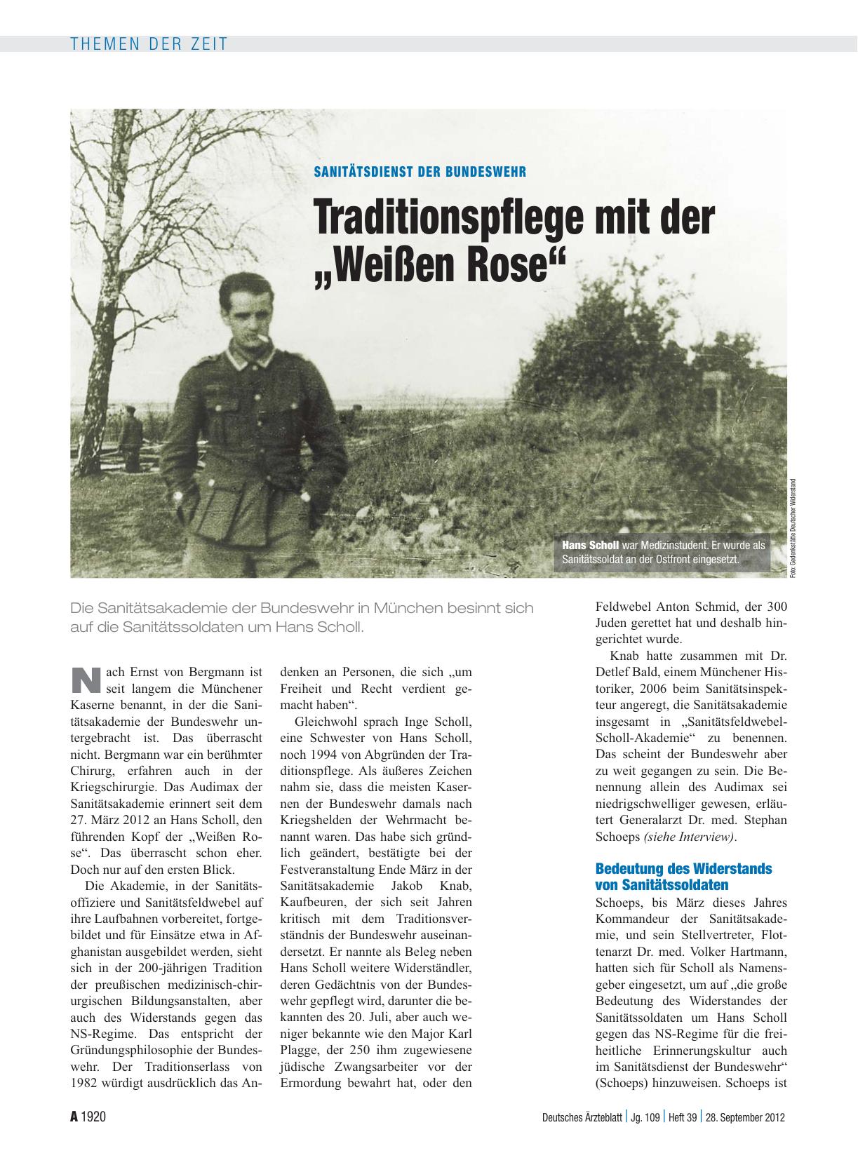 Vorschauseite 1: Sanitätsdienst der Bundeswehr: Traditionspflege mit der „Weißen Rose“