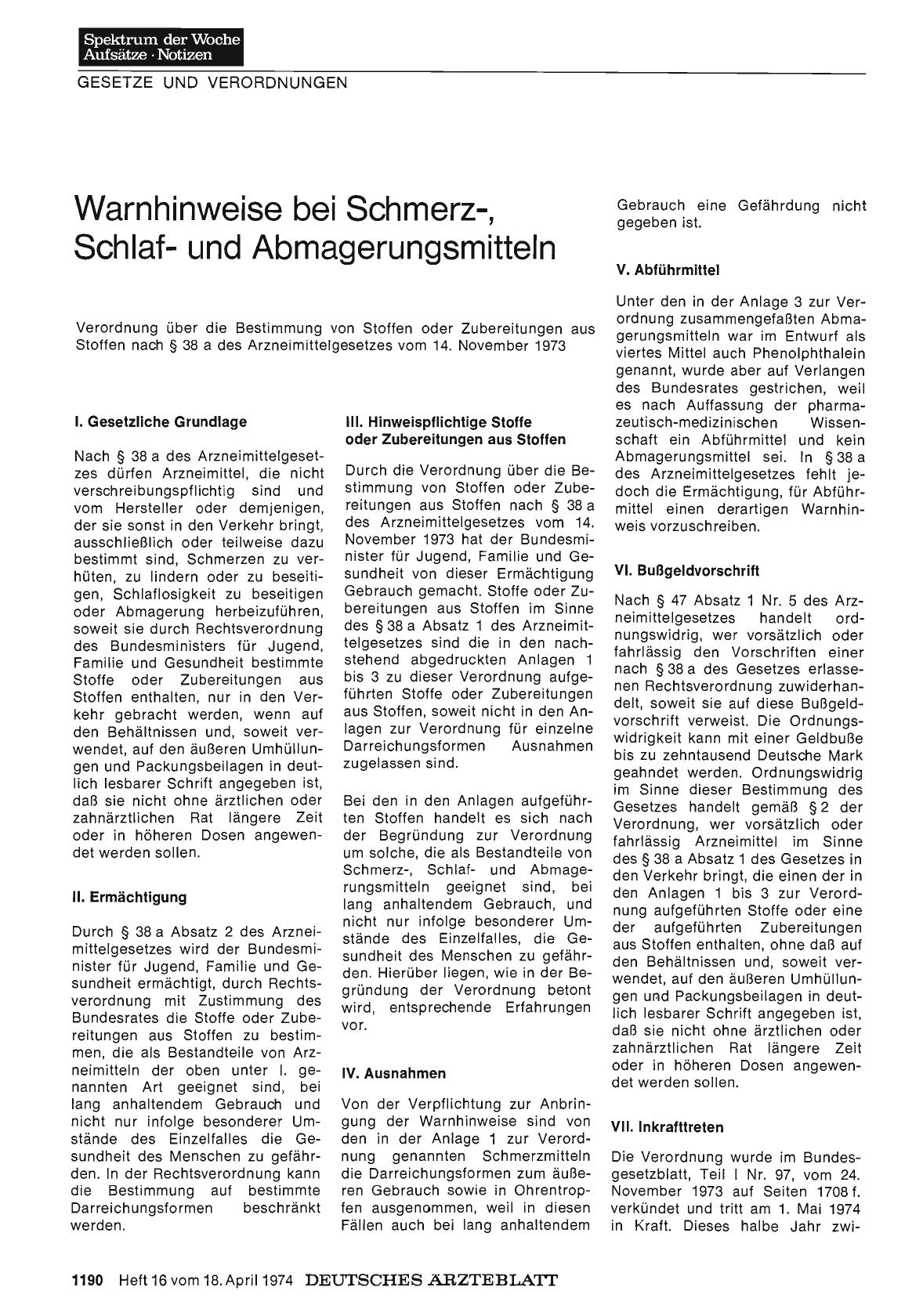 Vorschauseite 1: Warnhinweise bei Schmerz-, Schlafund Abmagerungsmitteln