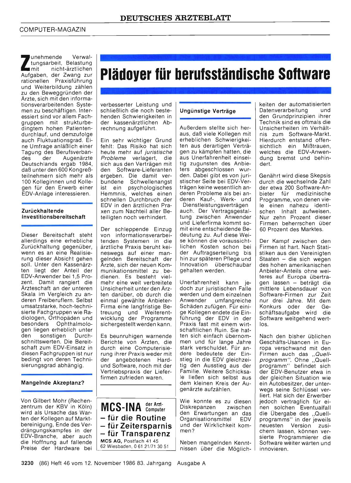 Vorschauseite 1: Plädoyer für berufsständische Software