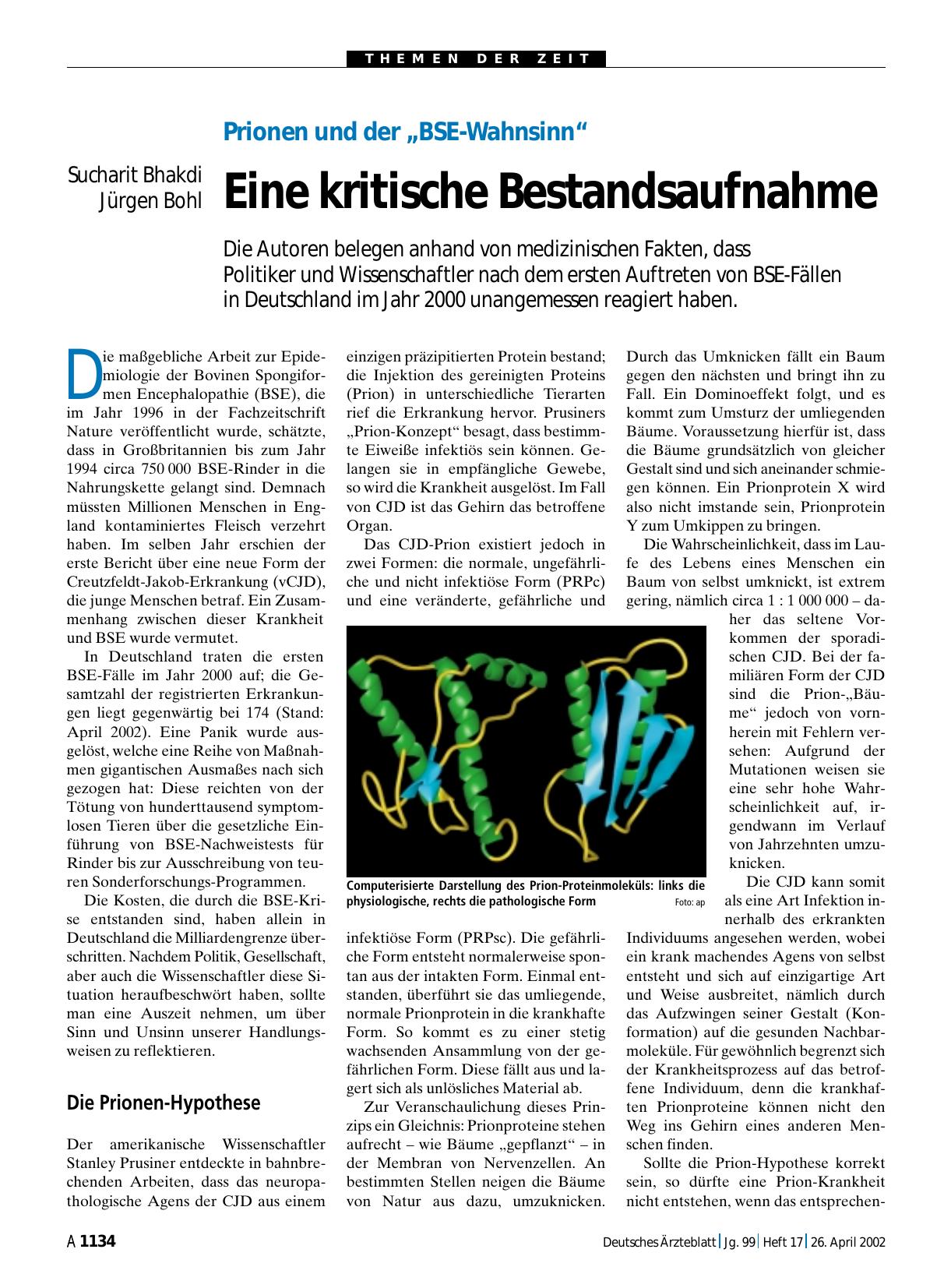Vorschauseite 1: Prionen und der „BSE-Wahnsinn“: Eine kritische Bestandsaufnahme