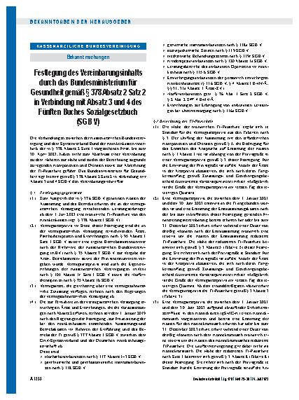 Vorschauseite 1: Festlegung des Vereinbarungsinhalts durch das Bundesministerium für Gesundheit gemäß § 378 Absatz 2 Satz 2 in Verbindung mit Absatz 3 und 4 des Fünften Buches Sozialgesetzbuch (SG…