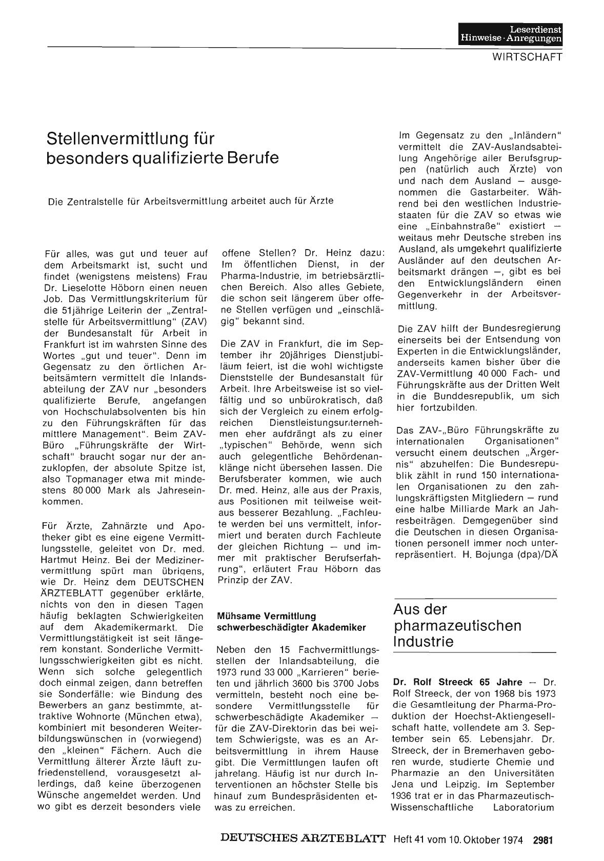 Vorschauseite 1: Stellenvermittlung für besonders qualifizierte Berufe