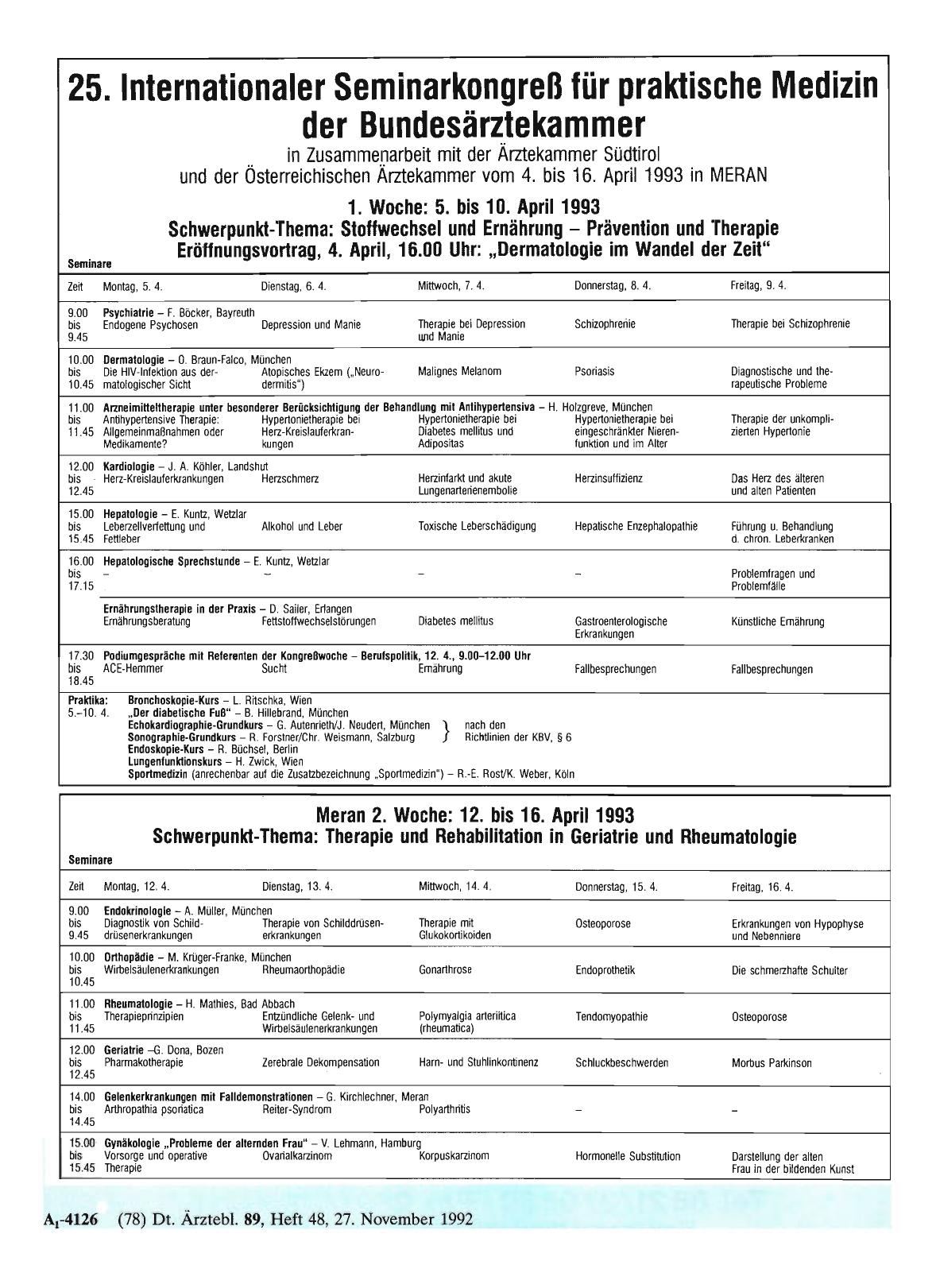 Vorschauseite 1: 25. Internationaler Seminarkongreß für praktische Medizin der Bundesärztekammer