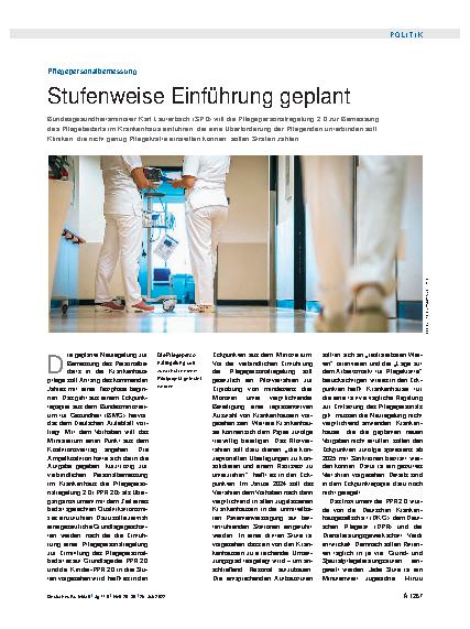 Vorschauseite 1: Pflegepersonalbemessung: Stufenweise Einführung geplant