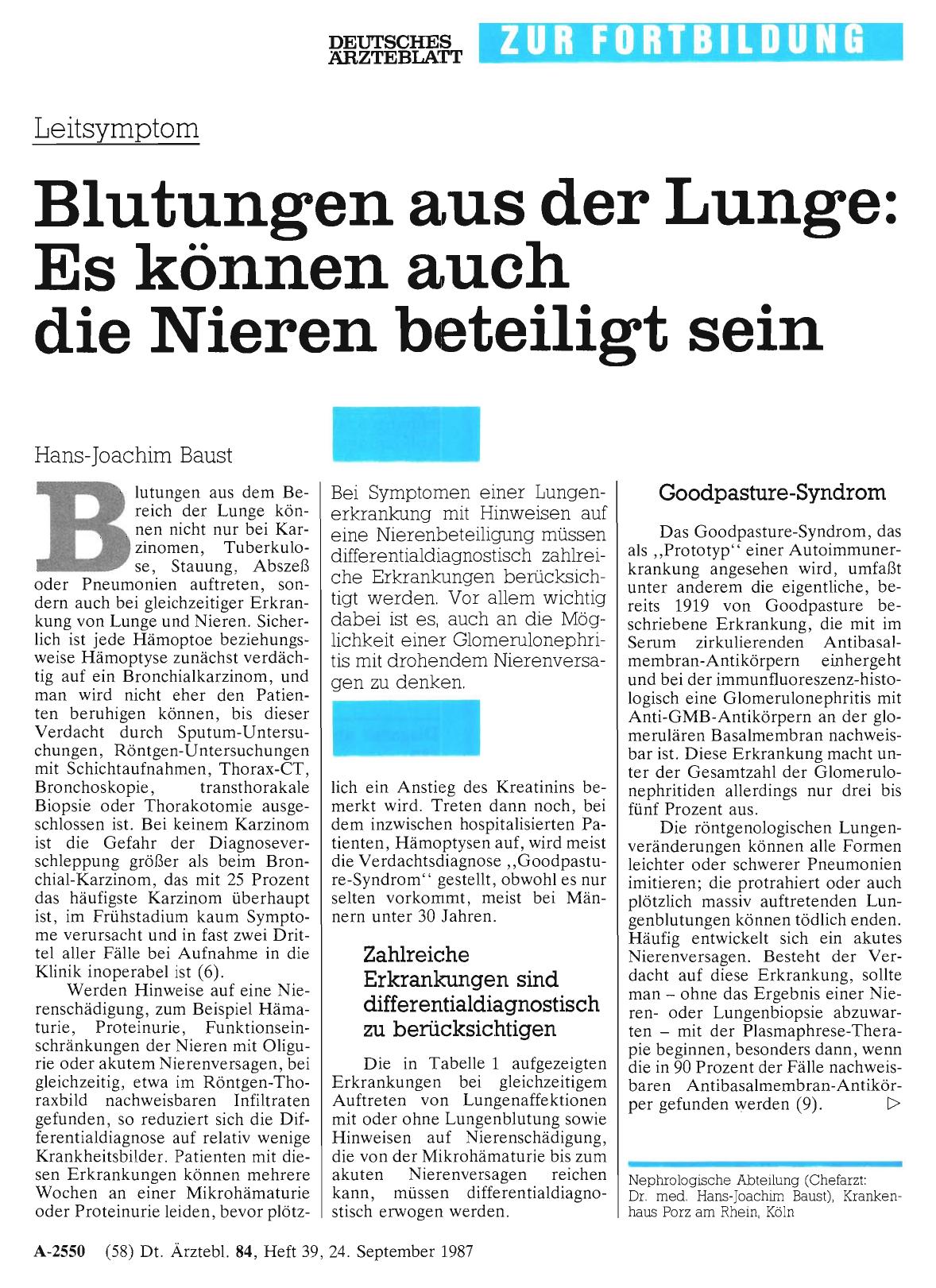 Vorschauseite 1: Blutungen aus der Lunge: Es können auch die Nieren beteiligt sein
