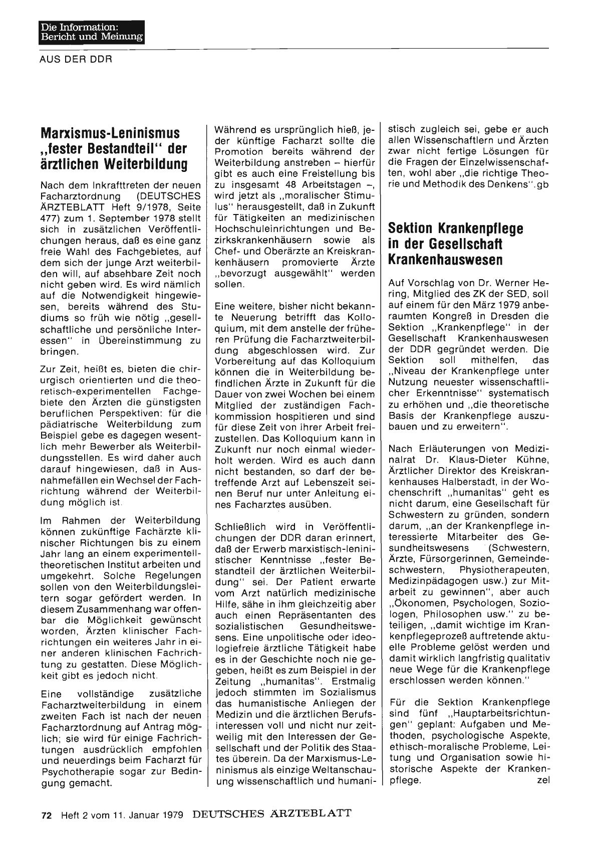 Vorschauseite 1: Marxismus-Leninismus „fester Bestandteil“ der ärztlichen Weiterbildung