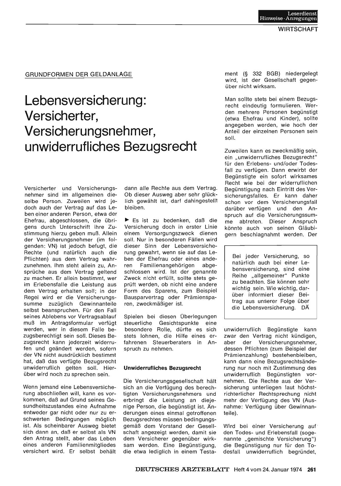 Vorschauseite 1: Grundformen der Geldanlage: Lebensversicherung: Versicherter, Versicherungsnehmer, unwiderrufliches Bezugsrecht