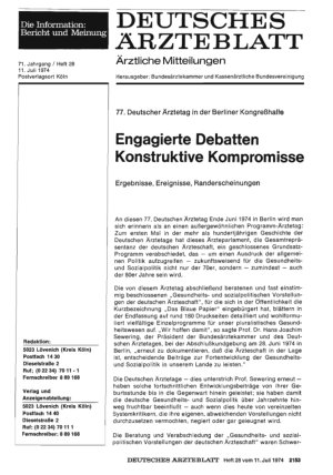Vorschauseite 1: 77. Deutscher Ärztetag in der Berliner Kongreßhalle: Engagierte Debatten, Konstruktive Kompromisse