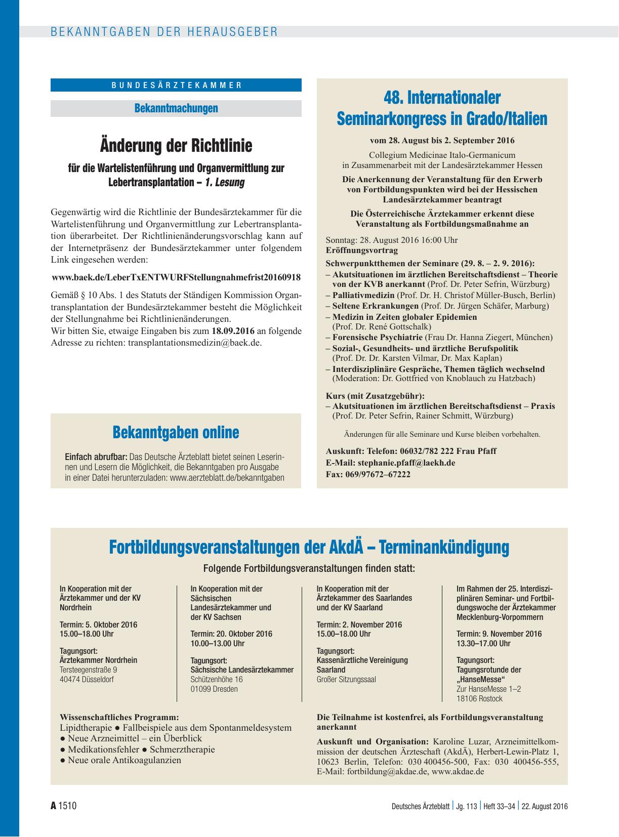 Vorschauseite 1: Änderung der Richtlinie für die Wartelistenführung und Organvermittlung zur Lebertransplantation – 1. Lesung