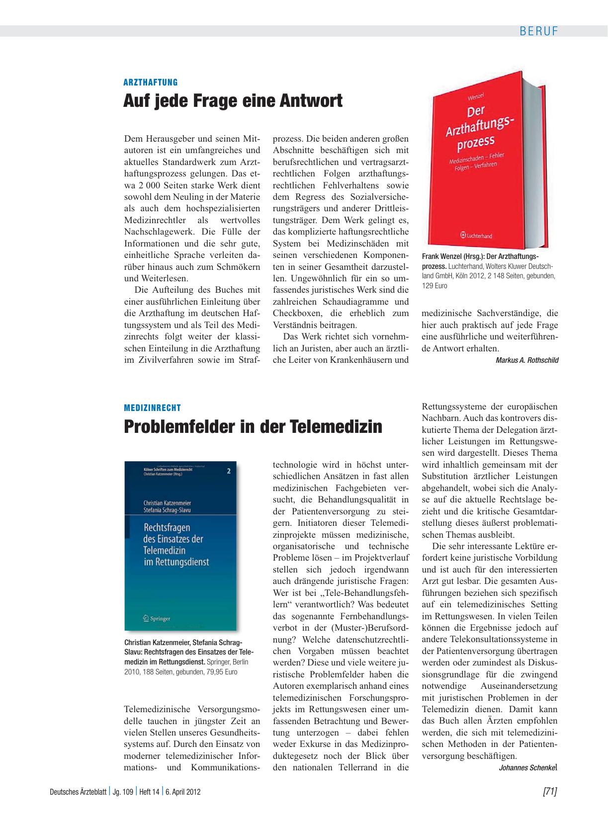 Vorschauseite 1: Medizinrecht: Problemfelder in der Telemedizin