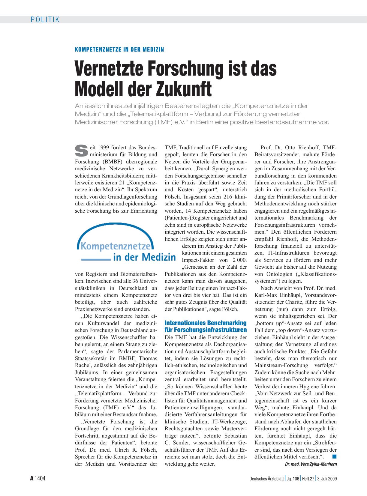 Vorschauseite 1: Kompetenznetze in der Medizin: Vernetzte Forschung ist das Modell der Zukunft