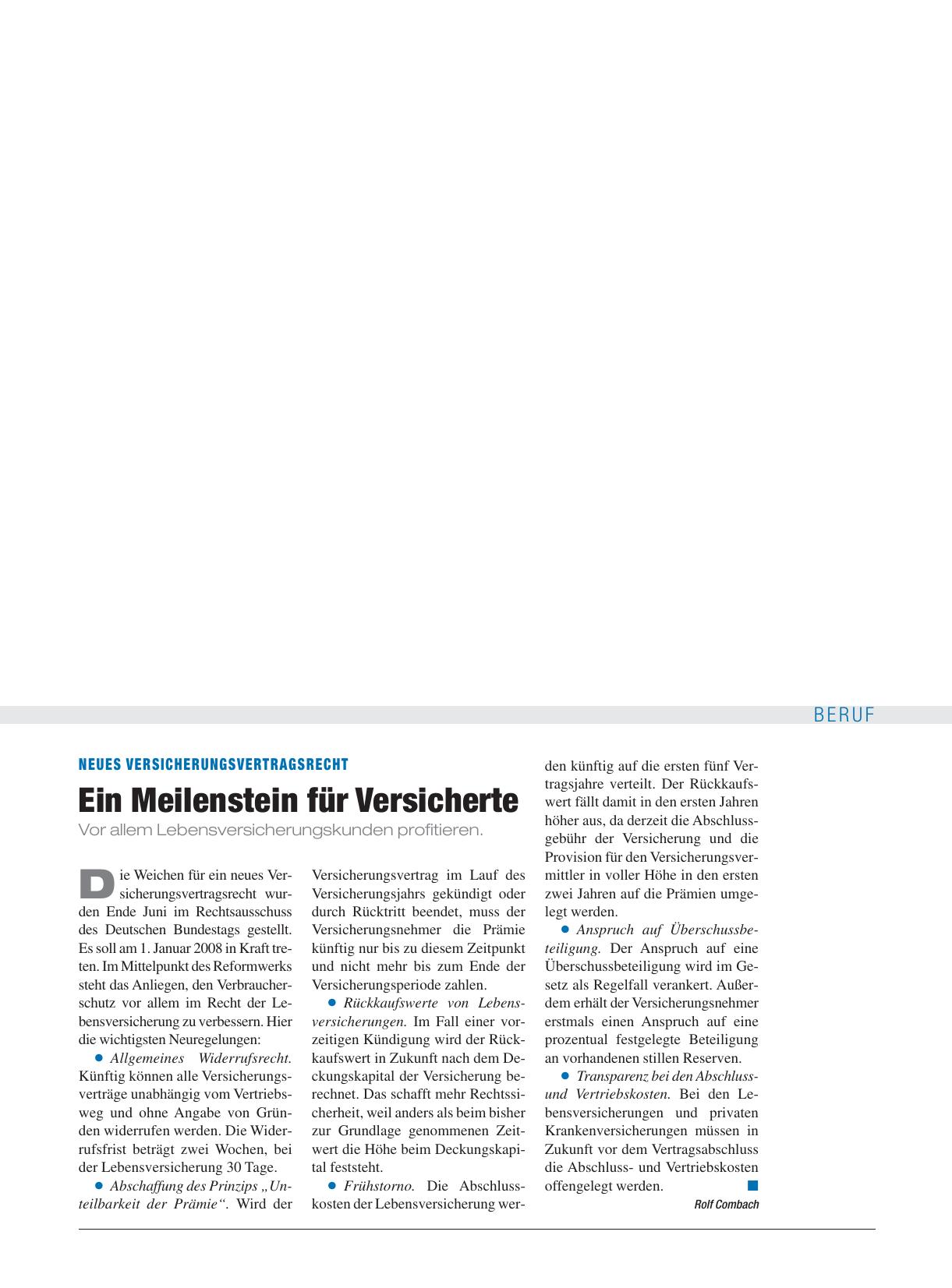 Vorschauseite 1: Neues Versicherungsvertragsrecht: Ein Meilenstein für Versicherte