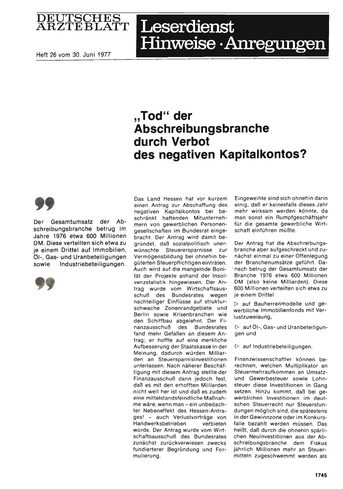 Vorschauseite 1: „Tod“ der Abschreibungsbranche durch Verbot des negativen Kapitalkontos?