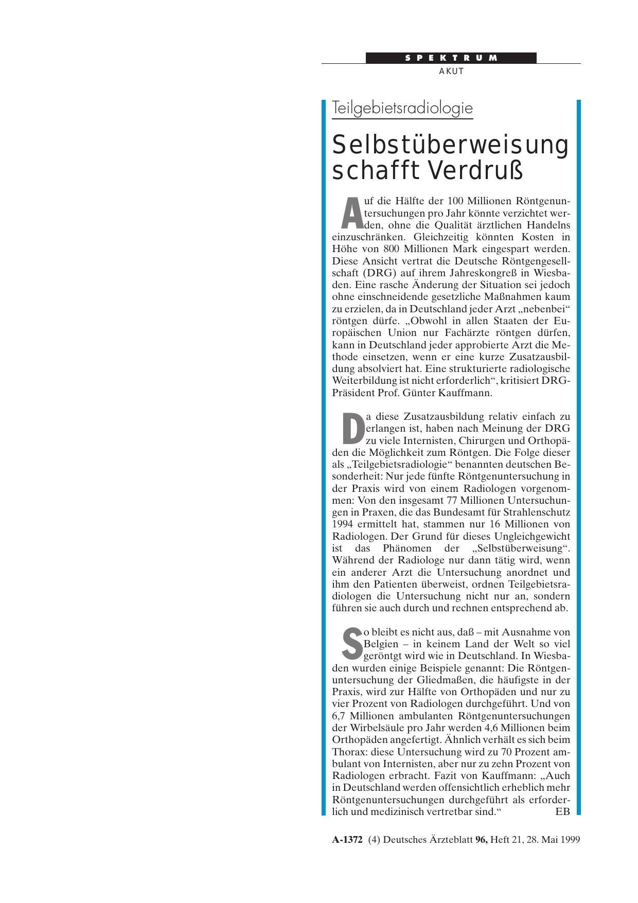 Vorschauseite 1: Teilgebietsradiologie: Selbstüberweisung schafft Verdruß