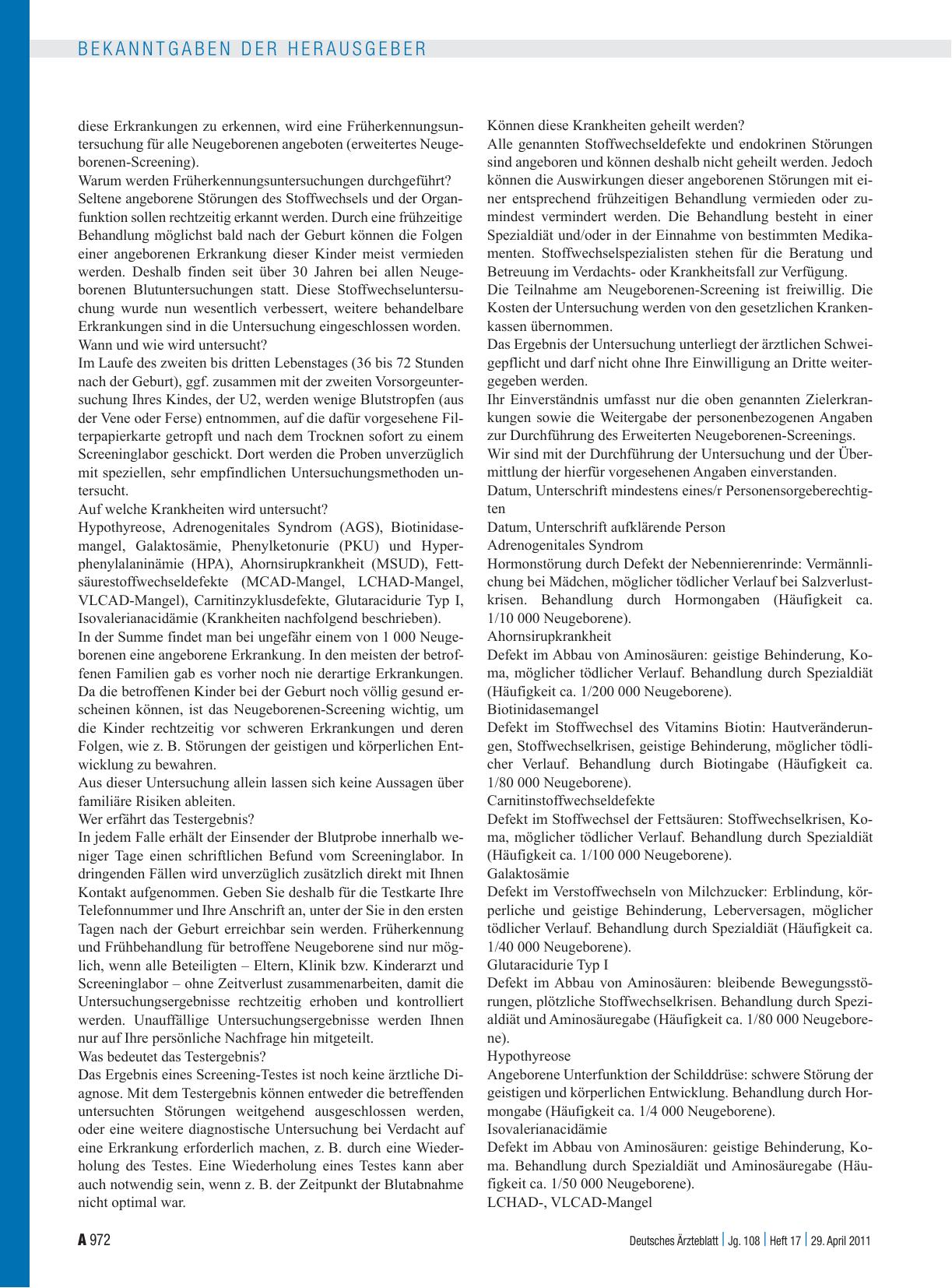 Vorschauseite 5: Beschluss des Gemeinsamen Bundesausschusses über eine Änderung der Kinder-Richtlinien: Anpassung des erweiterten Neugeborenen-Screenings an das Gendiagnostikgesetz (GenDG)
