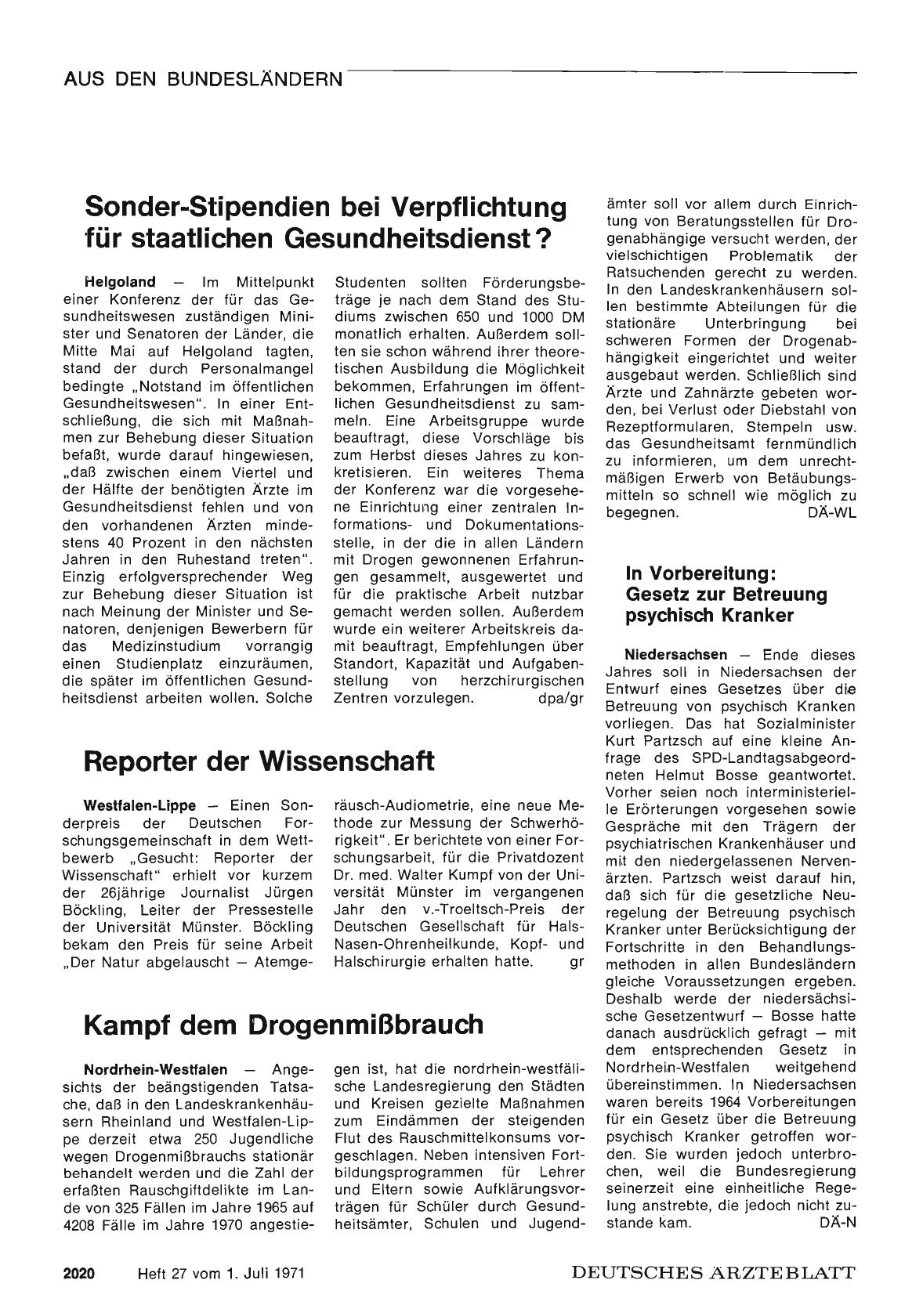 Vorschauseite 1: Sonder-Stipendien bei Verpflichtung für staatlichen Gesundheitsdienst?