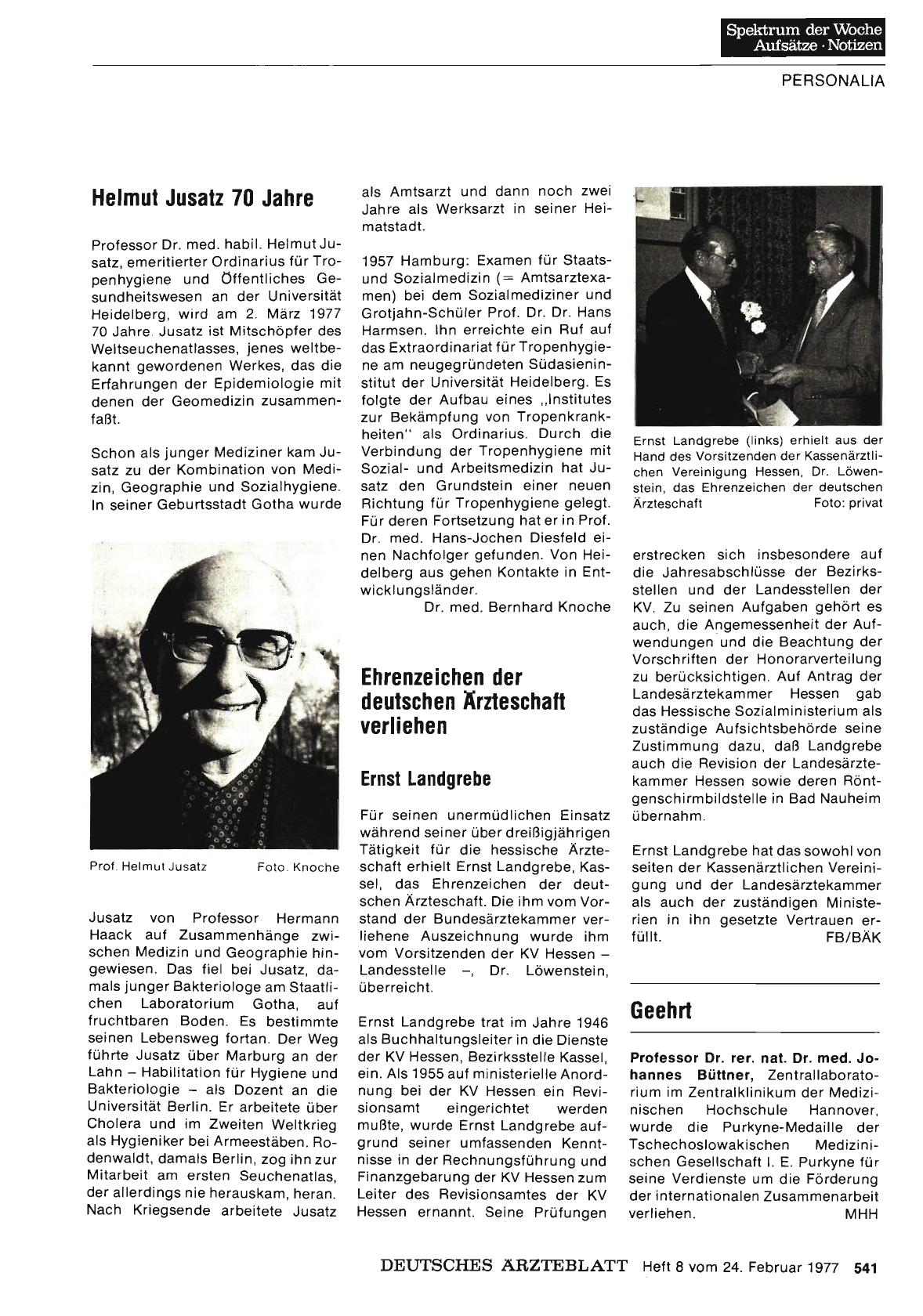 Vorschauseite 1: Helmut Jusatz 70 Jahre