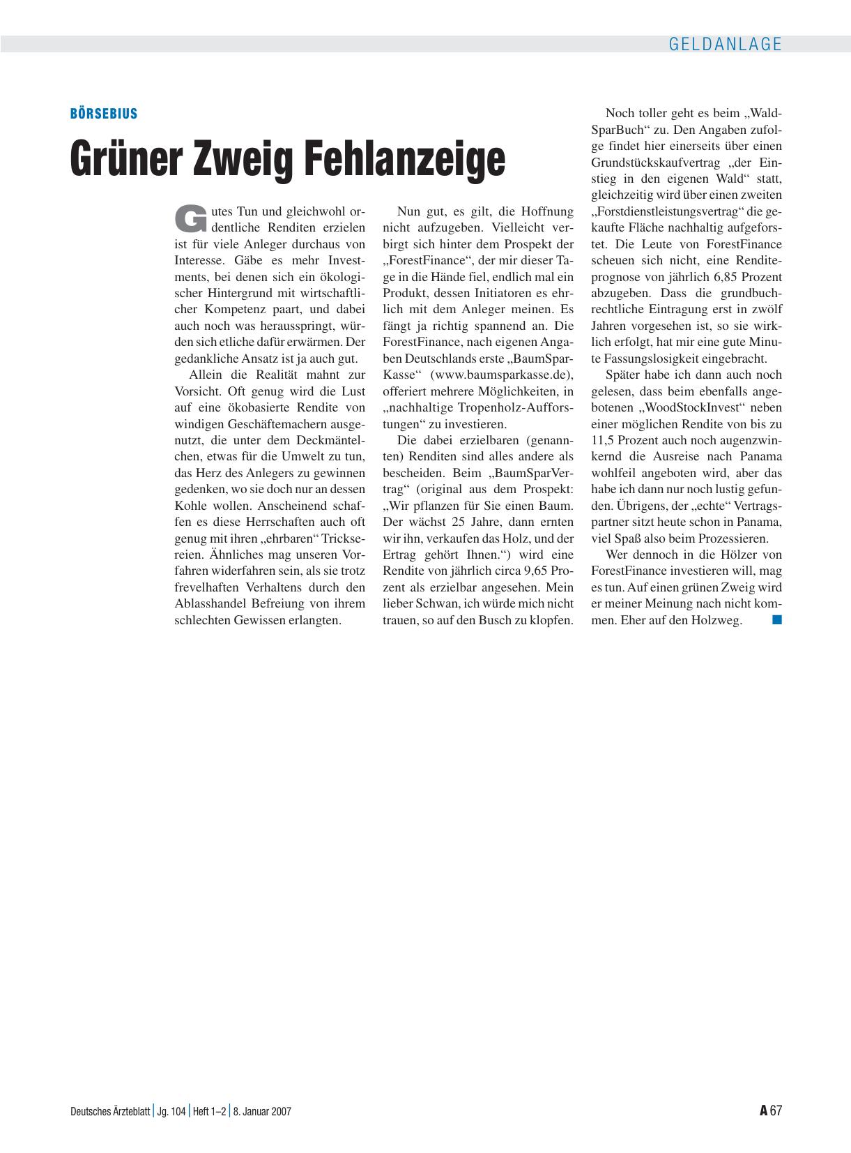 Vorschauseite 1: Börsebius: Grüner Zweig Fehlanzeige