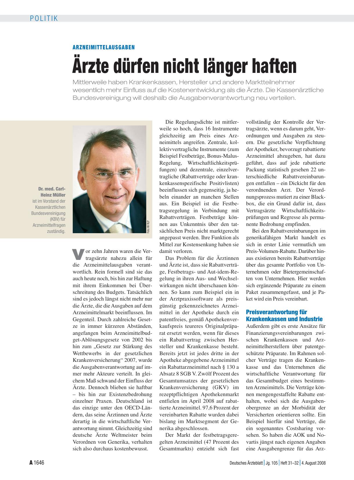 Vorschauseite 1: Arzneimittelausgaben: Ärzte dürfen nicht länger haften