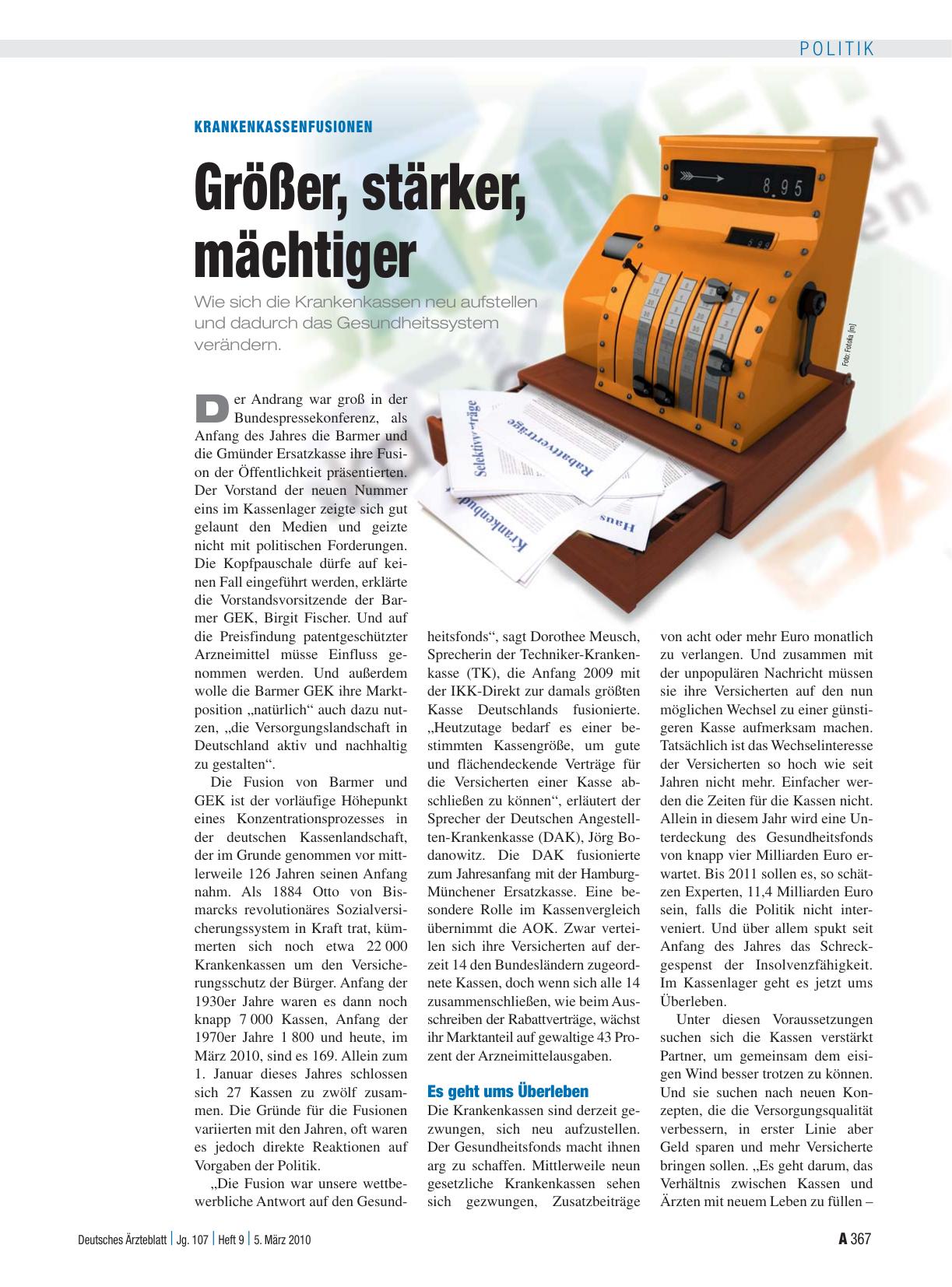 Vorschauseite 1: Krankenkassenfusionen: Größer, stärker, mächtiger