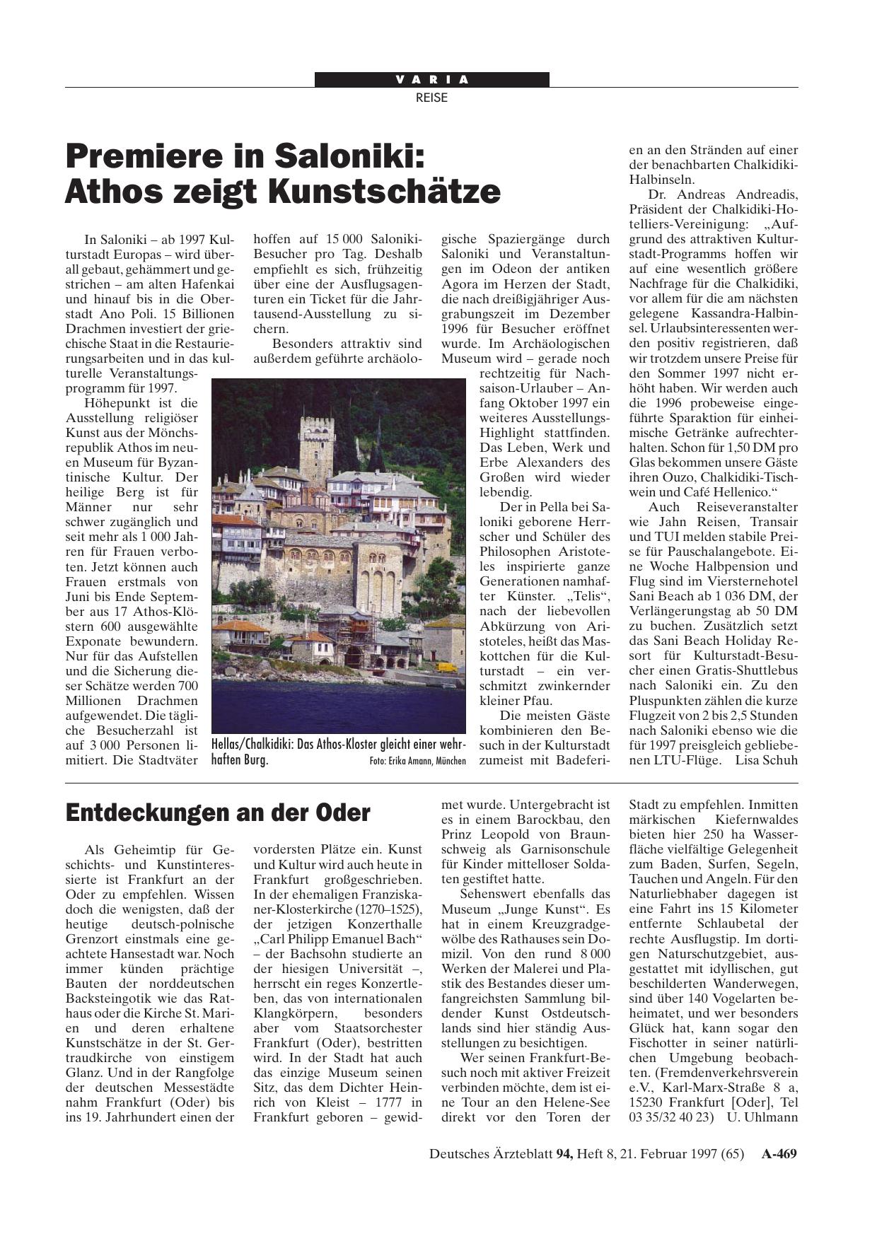 Vorschauseite 1: Premiere in Saloniki: Athos zeigt Kunstschätze