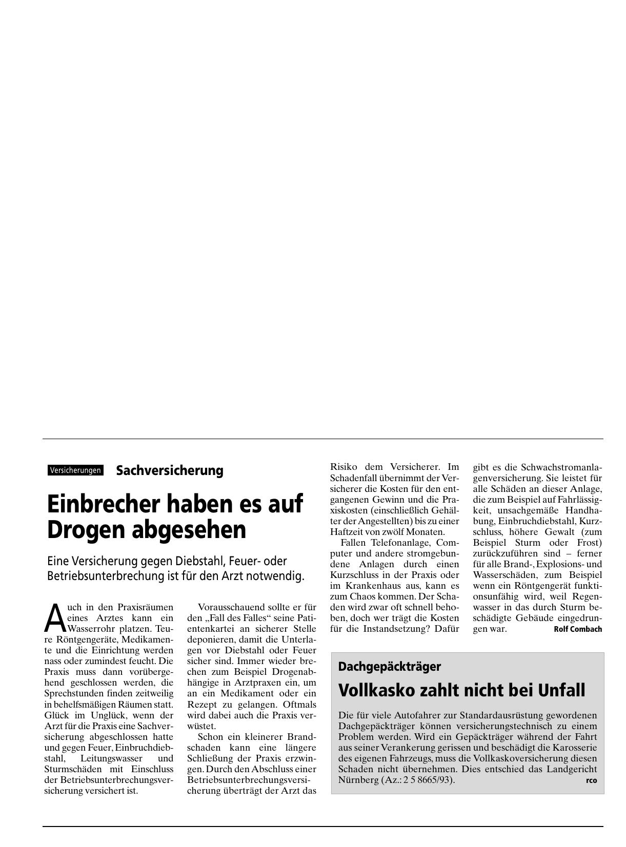 Vorschauseite 1: Sachversicherung: Einbrecher haben es auf Drogen abgesehen
