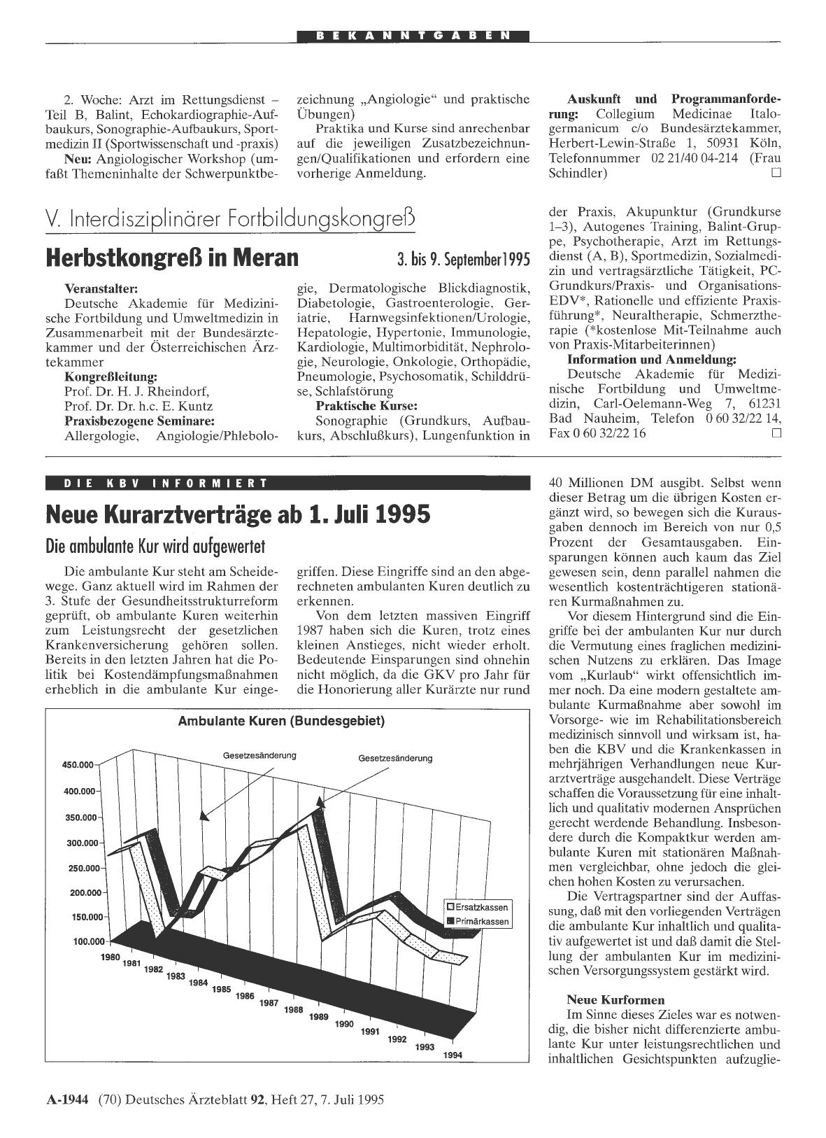 Vorschauseite 1: Neue Kurarztverträge ab 1. Juli 1995