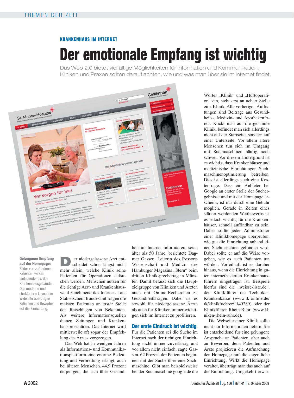 Vorschauseite 1: Krankenhaus im Internet: Der emotionale Empfang ist wichtig