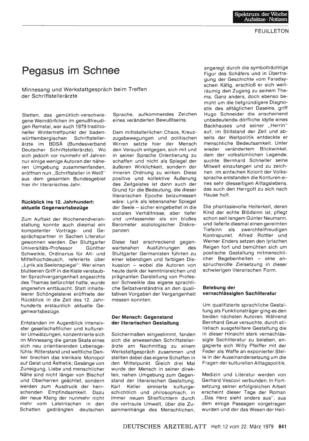Vorschauseite 1: Pegasus im Schnee: Minnesang und Werkstattgespräch beim Treffen der Schriftstellerärzte