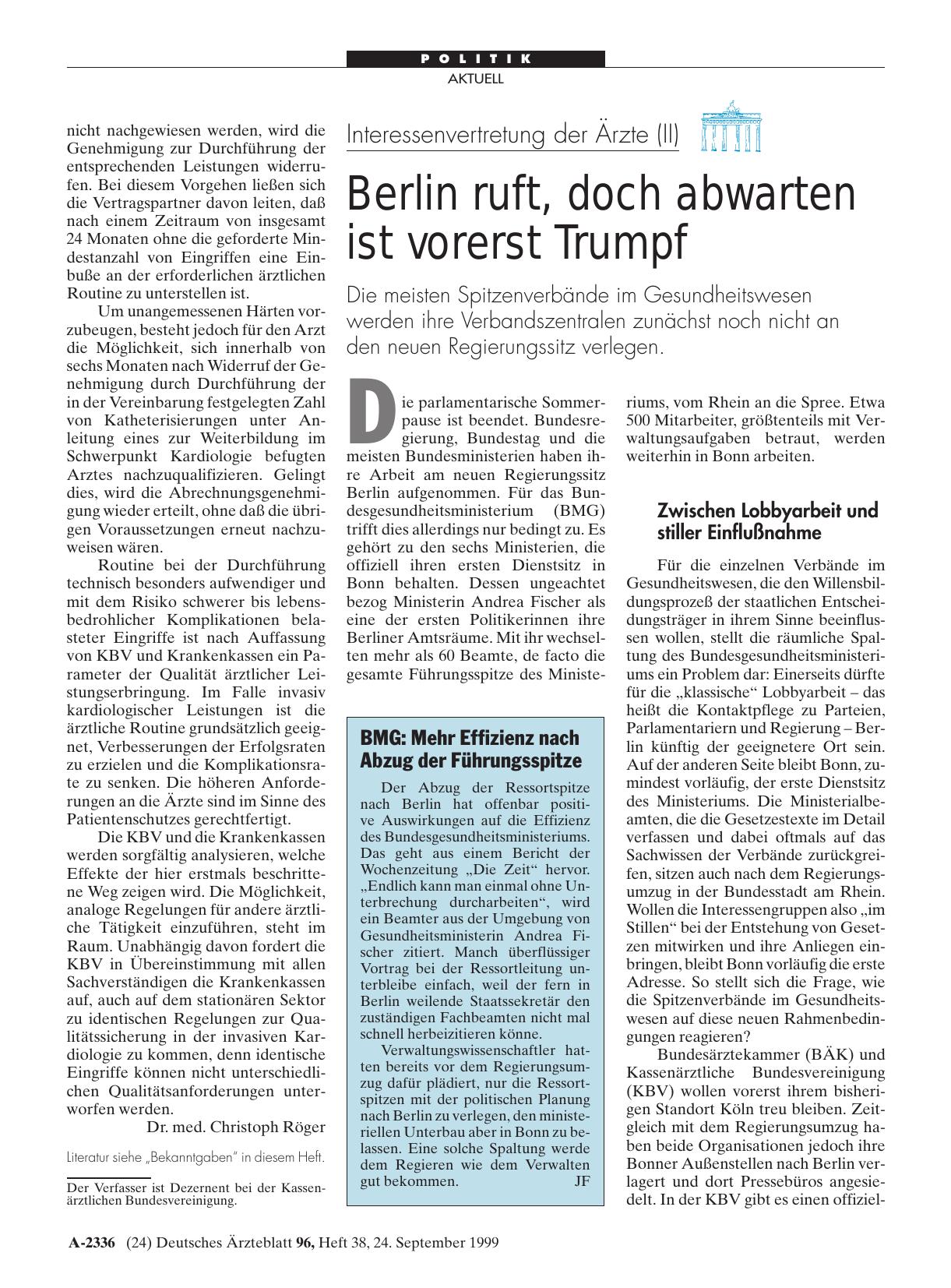 Vorschauseite 1: Interessenvertretung der Ärzte (II): Berlin ruft, doch abwarten ist vorerst Trumpf