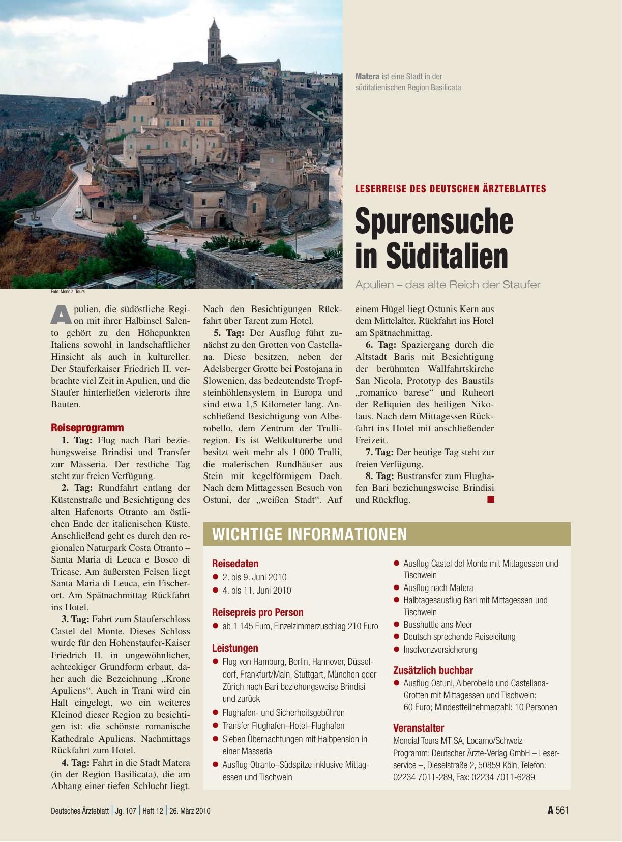 Vorschauseite 1: Spurensuche in Süditalien: Apulien – das alte Reich der Staufer